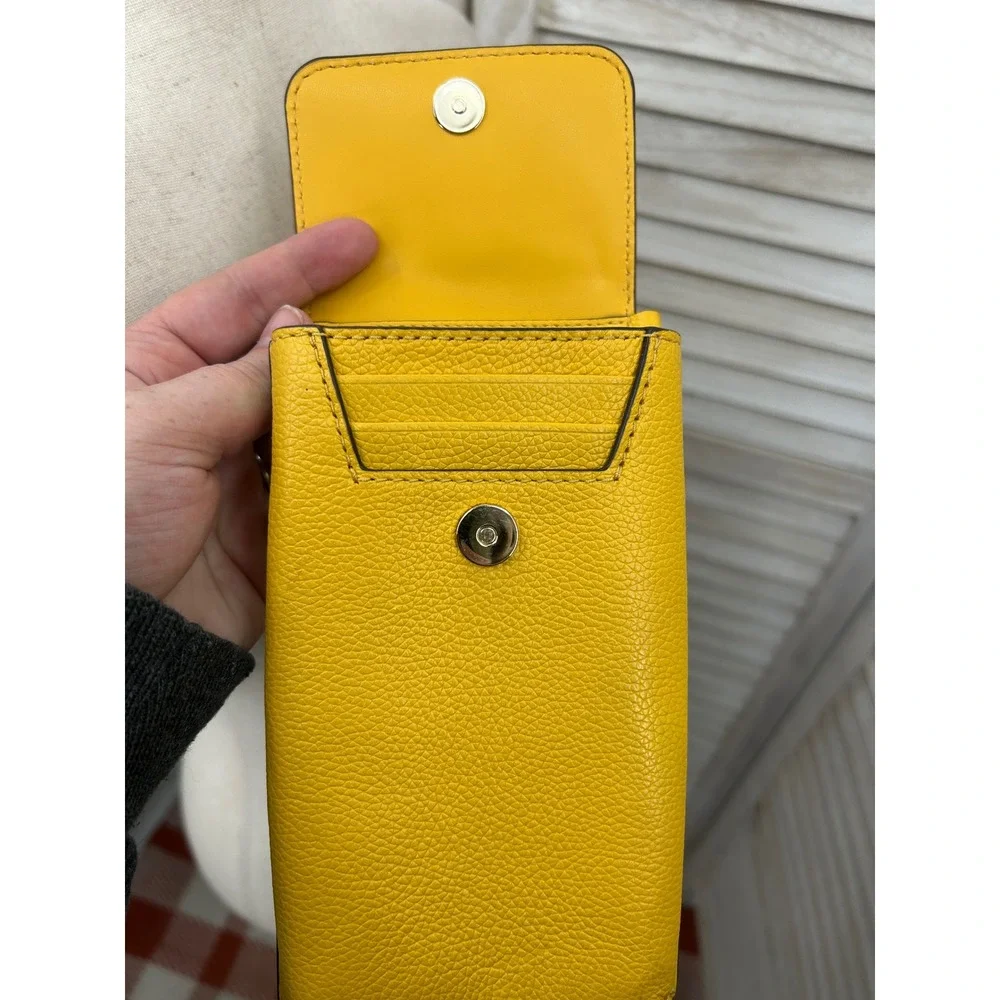 Kate Spade Phone Crossbody Mini Mustard Yellow Pebbled Leather Club Beach XS Bag